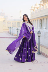 Mesmerizing Embroidery Sequence Work Purple Color Gown